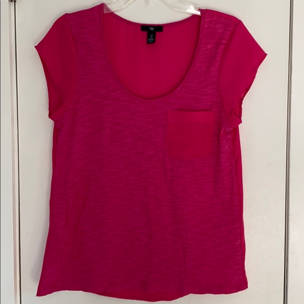 Gap Pink Knit & Sheer Pocket Loose Fit Scoop Top